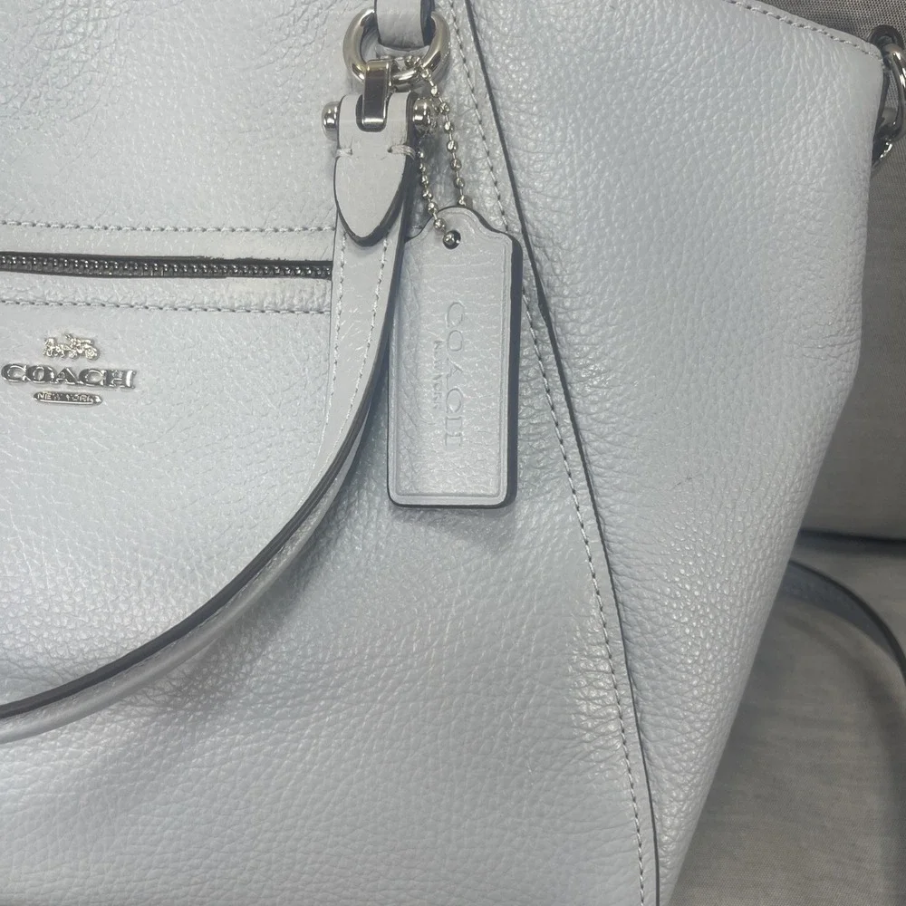 Coach Prairie Satchel Crossbody Pebble Leather Bag Pale Blue  Matching Wallet